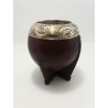 Porongo en cuero, boquilla en plata con apliques en oro