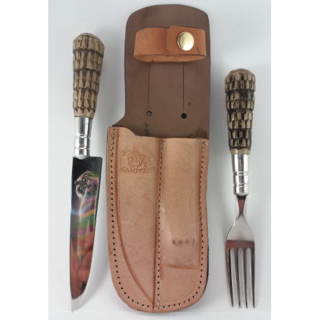 Juego de cuchillo y tenedor ,vaina de cuero