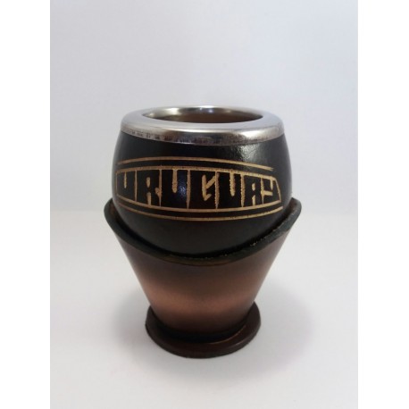 Porongo tallado Uruguay soporte en cuero