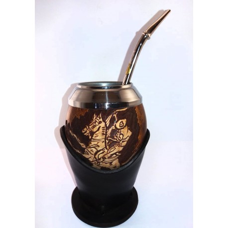 Conjunto de porongo y bombilla en bronce