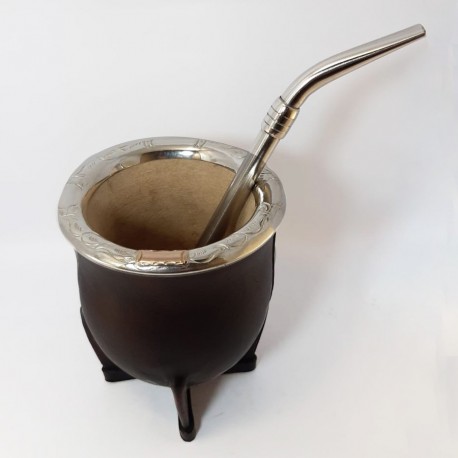 Mate boquilla en plata sincelada con apliques en oro