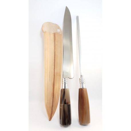Conjunto de cuchillo 26cm con chaira y vaina de cuero