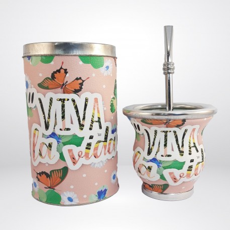 Conjunto de mate de vidrio yerbera y bombilla Frida