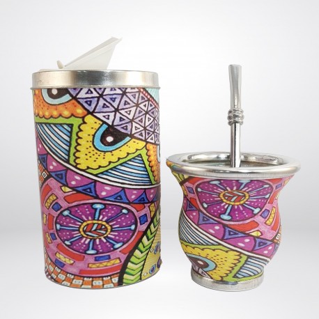 Conjunto de mate de vidrio yerbera y bombilla Frida