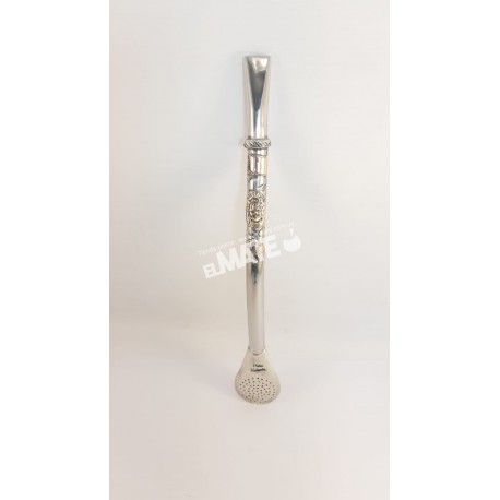 Bombillas anchas de plata con tres apliques en oro y escudo de Uruguay