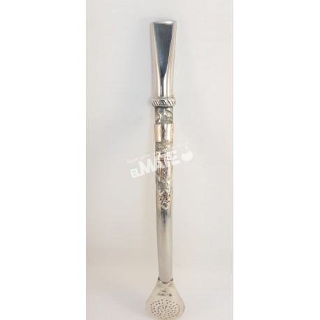 Bombillas anchas de plata con tres apliques en oro y escudo de Uruguay