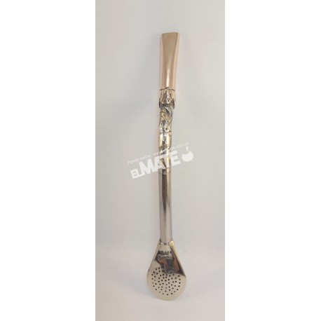 Bombillas anchas de plata con tres apliques en oro y escudo de Uruguay